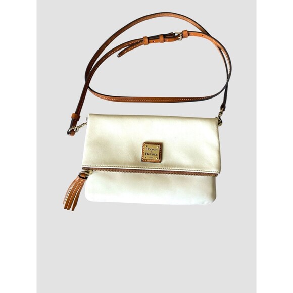 Dooney & Bourke Florentine Foldover Zip Crossbody Purse White Leather EUC - Picture 1 of 8
